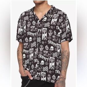 Trippy Mushroom Skull Woven Button-Up Shirt NWT Size Large Hot Topic